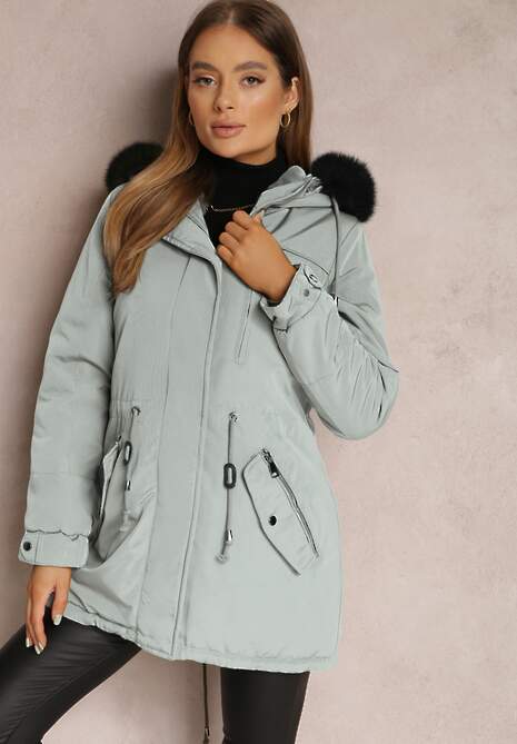 Ciemnozielona Kurtka Parka z Kapturem z Futerkiem Jossie