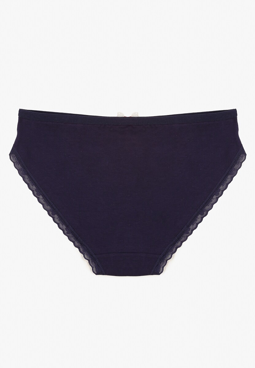 Granatowe Majtki Figi z Bawełny Ozdobione Kokardą i Koronką Zeterie