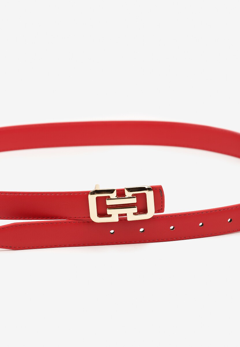 Czerwony Pasek Ozdobiony Klamrą o Geometrycznym Kształcie Vefia