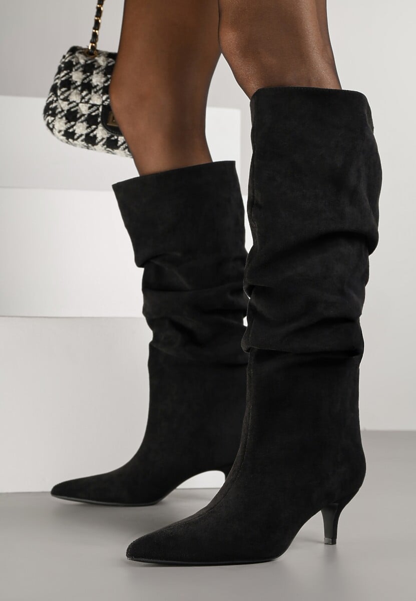 Czarne Kozaki na Kaczuszce z Marszczoną Cholewką Alavitte