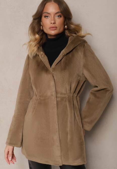 Ciemnozielona Futrzana Kurtka Parka z Kapturem Evelinne