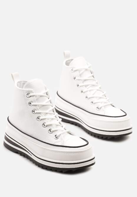 Białe Trampki na Wysokiej Platformie z Cholewką za Kostkę Anlitela