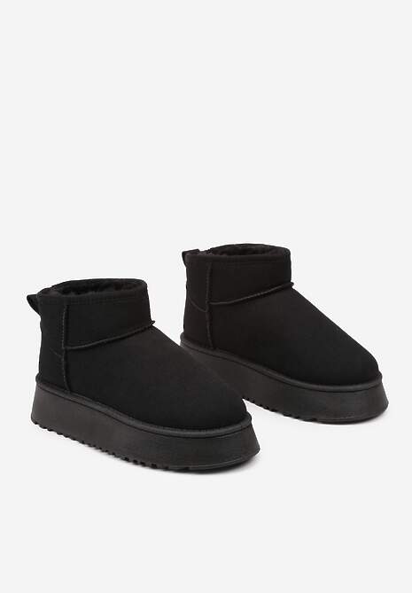 Czarne Wsuwane Śniegowce Casualowe z Imitacji Zamszu na Grubej Podeszwie Tinaretia