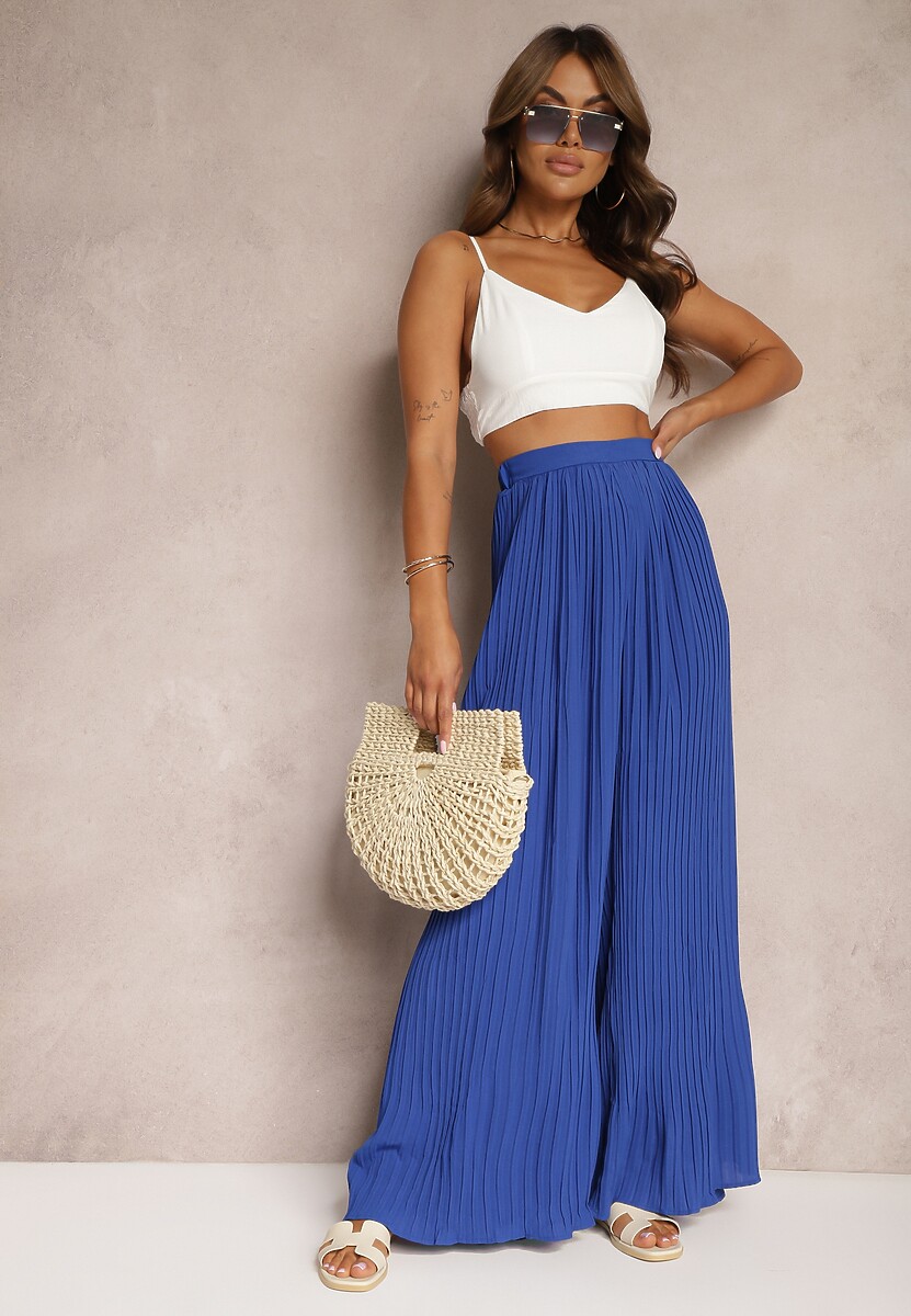 Czarne Szerokie Spodnie z Plisami High Waist Mirealli