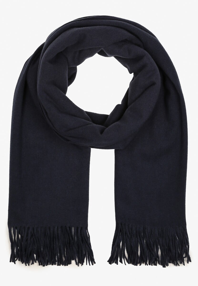 Niebieski Szalik z Wiskozą Bawełną i Frędzlami Siathlin