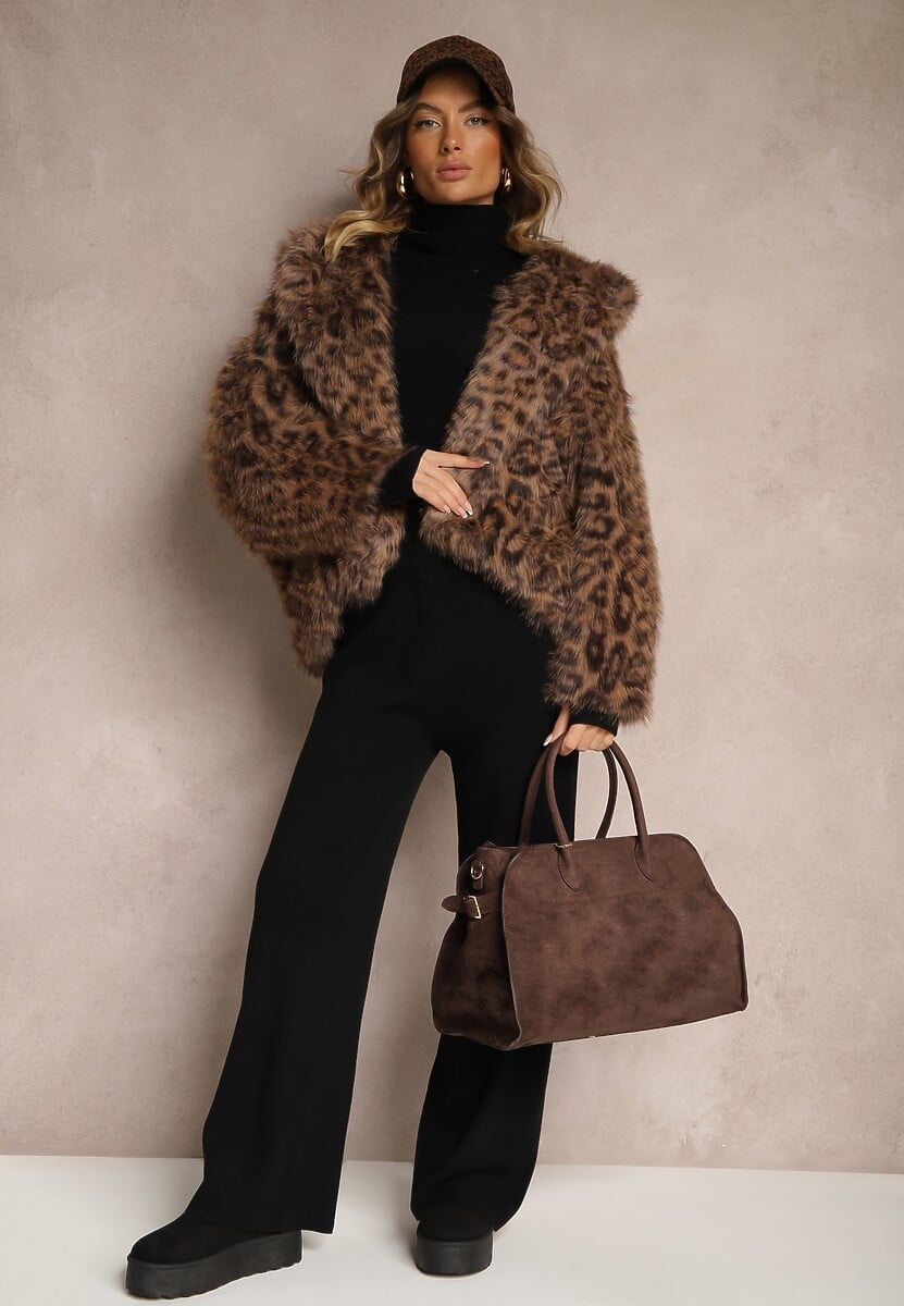 Czarny Komplet Dzianinowy z Wiskozą Spodnie o Szerokim Kroju Góra z Golfem Norathira