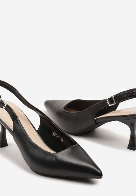 Czarne Sandały w Stylu Sling-Back na Szpilce ze Sprzączką Selirna
