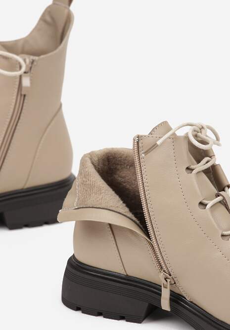 Beżowe Skórzane Botki Typu Trzewiki Wioselle