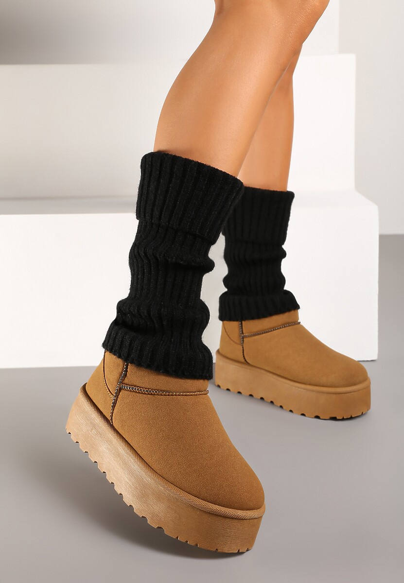 Brązowe Skarpety Getry z Ozdobnym Wywinięciem Ilamith