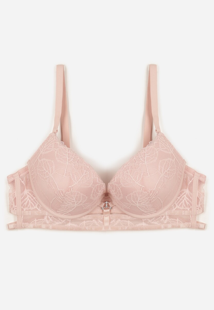 Różowy Koronkowy Biustonosz w Klasycznym Stylu z Aplikacją Galinassa