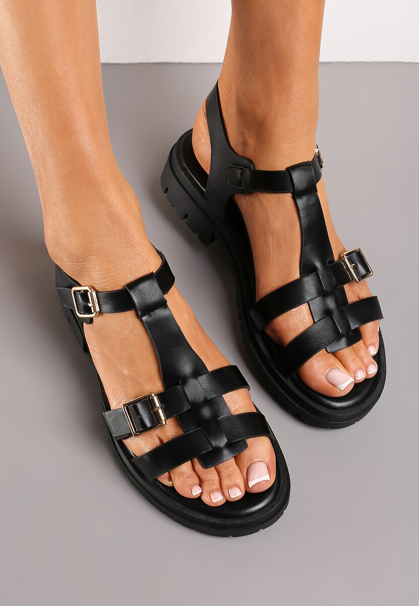 Czarne Sandały Gladiatorki z Masywną Podeszwą Lessuna