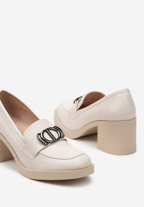 Beżowe Casualowe Półbuty na Słupku ze Skórzaną Wkładką Triarose