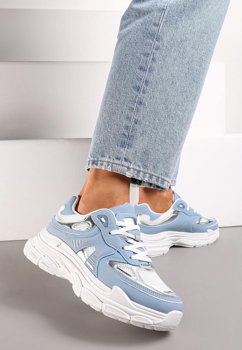 Niebieskie Sneakersy z Siateczkowymi i Metalicznymi Wstawkami Telarisa