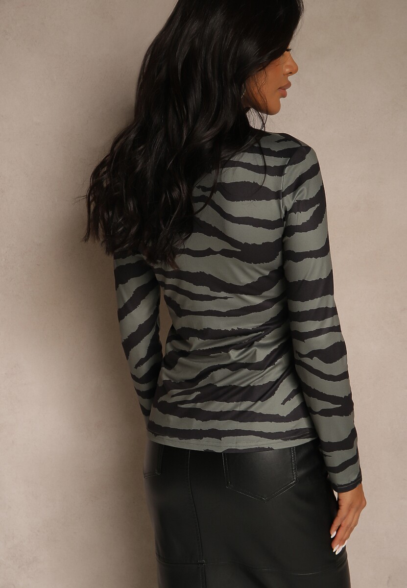 Ciemnozielona Bluzka Vices Ozdobiona Prążkowanym Wzorem Kerio