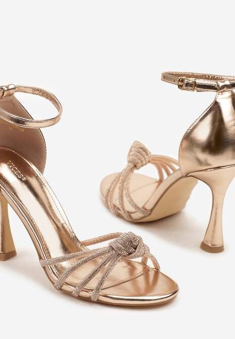 Szampańskie Sandały na Szpilce Vices z Supełkiem i Cyrkoniami Tallomea