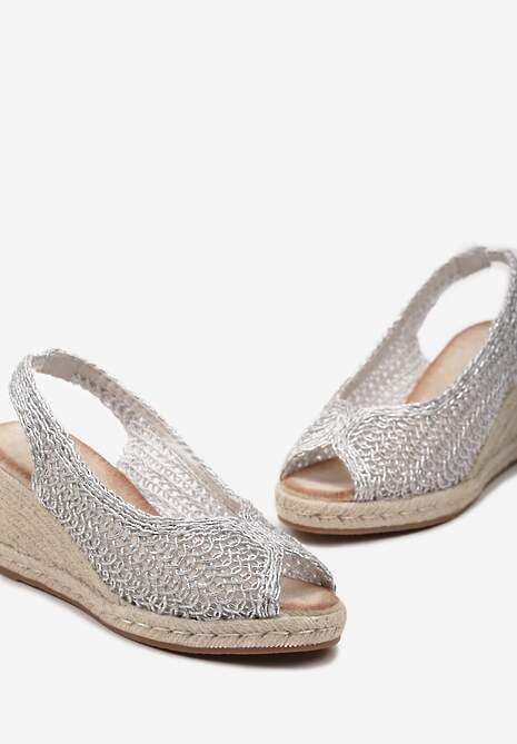Srebrne Sandały z Plecionki na Koturnie bez Pięty Ariveta