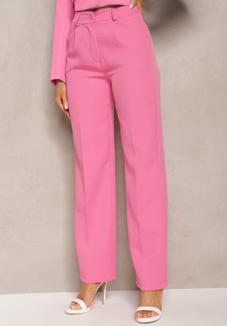 Różowe Spodnie Garniturowe z Lekko Rozszerzanymi Nogawkami Lienta