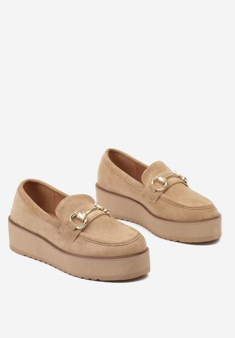 Ciemnobeżowew Mokasyny na Grubej Podeszwie Berilla