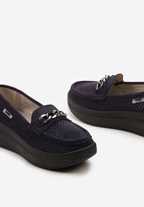 Granatowe Mokasyny na Platformie z Łańcuszkiem Himenna