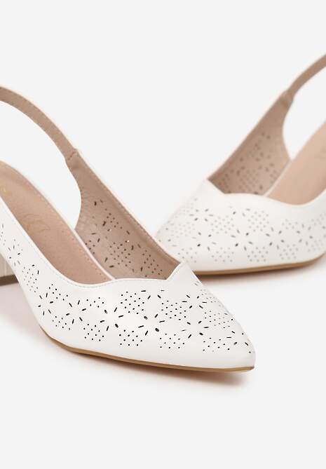 Białe Sandały Vices na Słupku Slingback z Ażurową Cholewką i Skórzaną Wkładką Tiranis