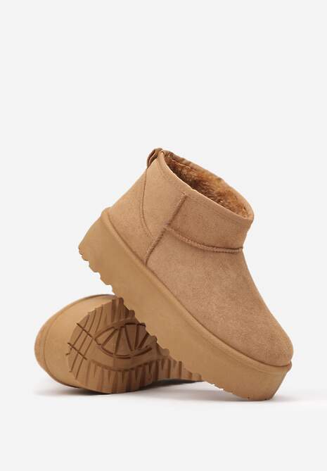 Brązowe Śniegowce na Platformie Ozdobionej Tłoczeniem z Niską Cholewką Inarinne