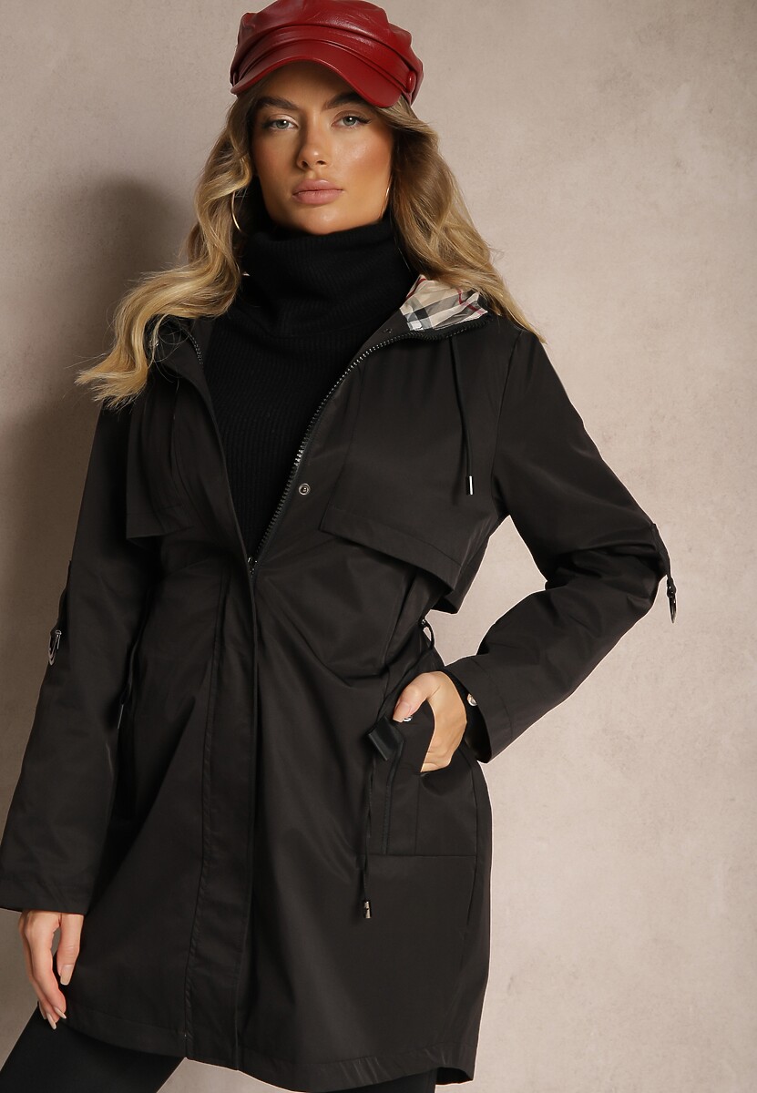 Limonkowa Kurtka Typu Parka ze Wzorzystymi Wstawkami w Kapturze i Podpinanych Rękawach Kailenna