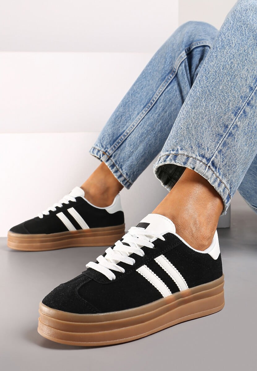Czarne Klasyczne Sneakersy na Niewysokiej Platformie Terilee
