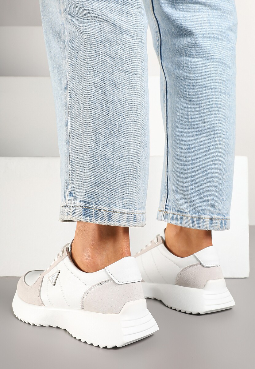 Białe Skórzane Sneakersy z Geometryczną Ozdobą Ireadia