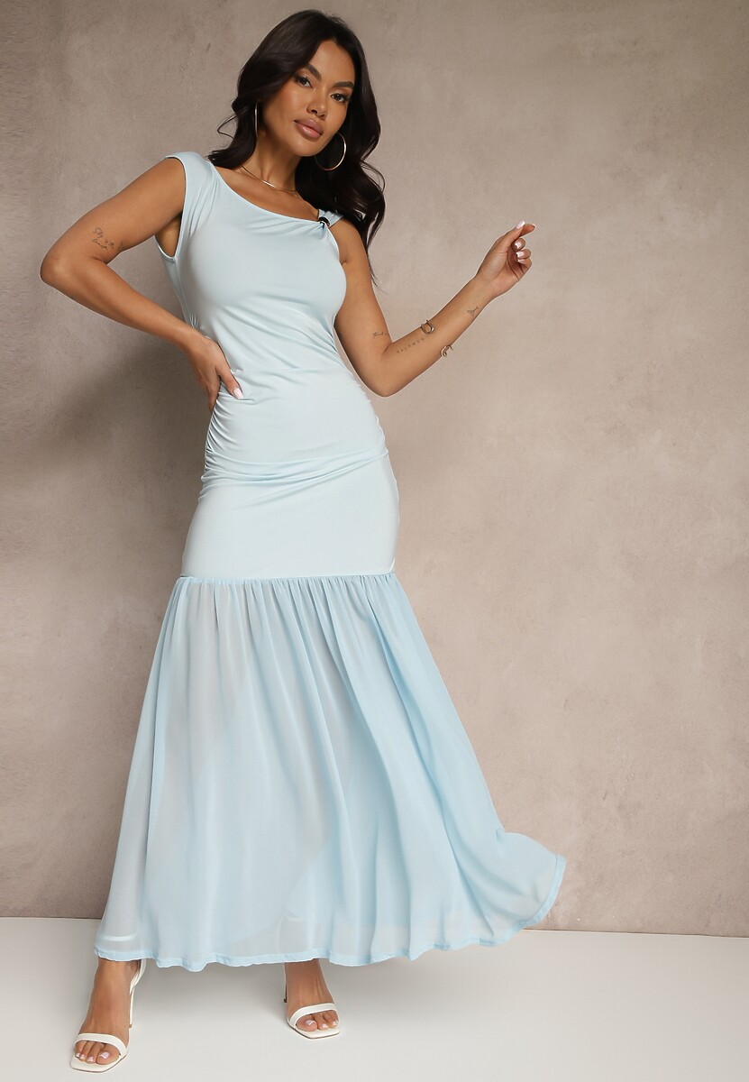 Biała Sukienka Koktajlowa z Wiskozą i Marszczeniem Galoriella