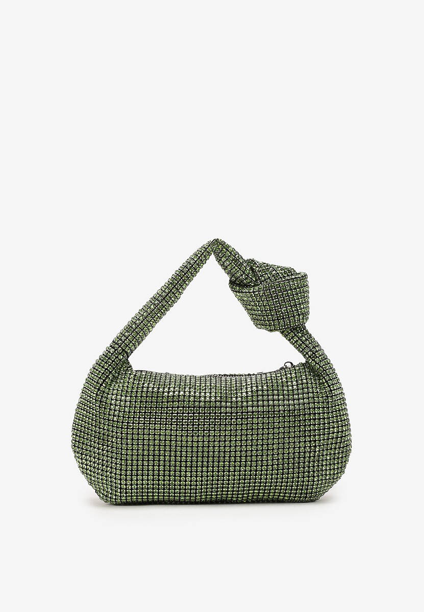 Zielona Torebka Baguette Ozdobiona Cyrkoniami i Supełkiem na Rączce Lisename