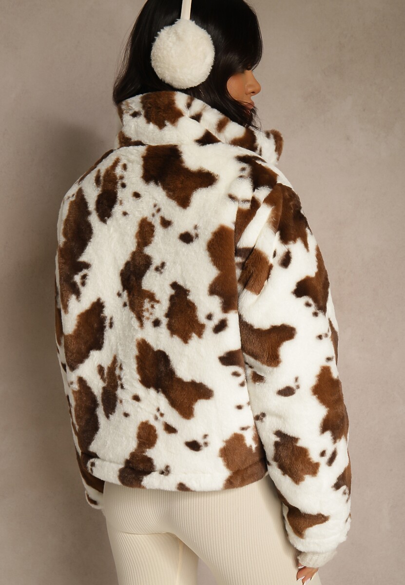 Brązowa Pikowana Kurtka Dwustronna Ozdobiona Łaciatym Futerkiem Mevelliana