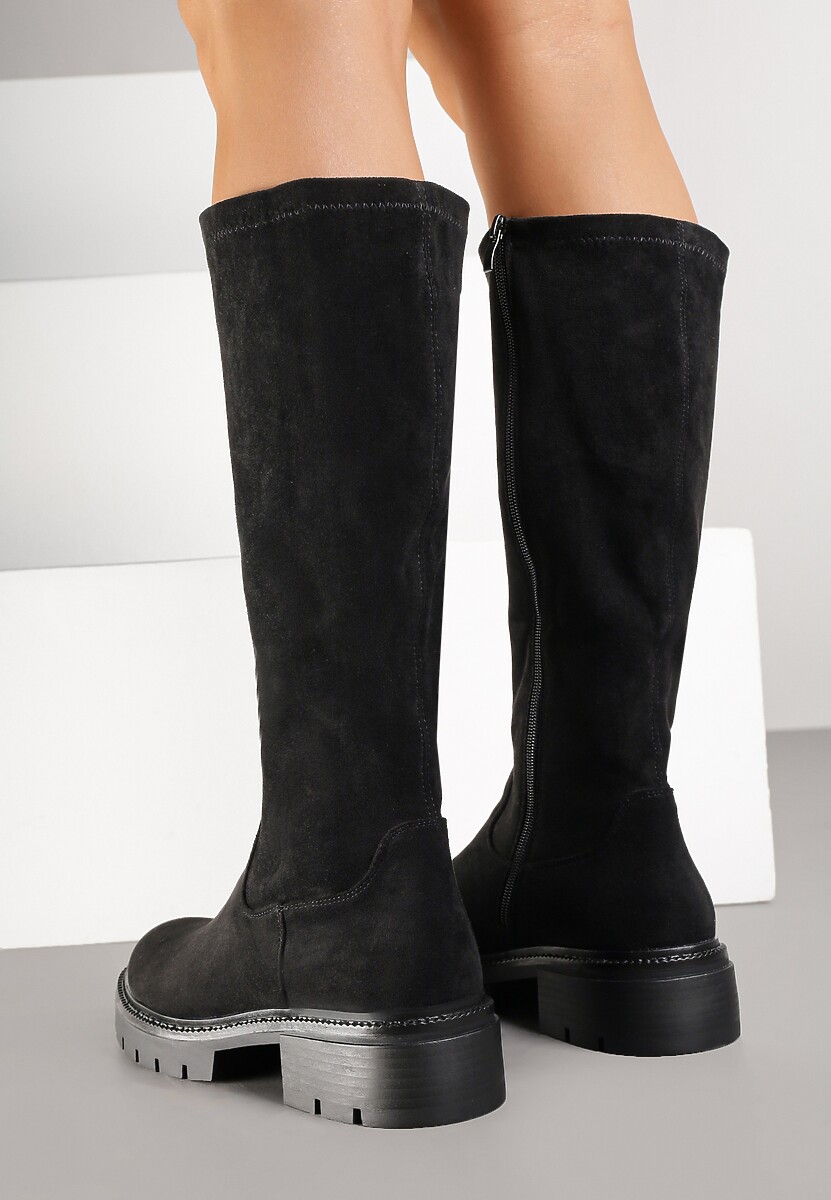 Czarne Kozaki z Imitacji Zamszu w Stylu Basic Fesamea