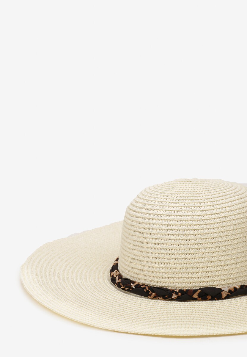 Czarno-Kremowy Kapelusz ze Splecioną Apaszką Boho z Naturalnej Plecionki Aielis