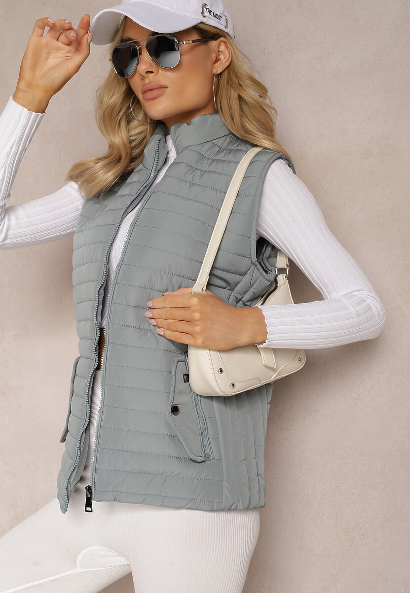 Miętowa Kamizelka Bezrękawnik z Klasycznym Pikowaniem Catilla