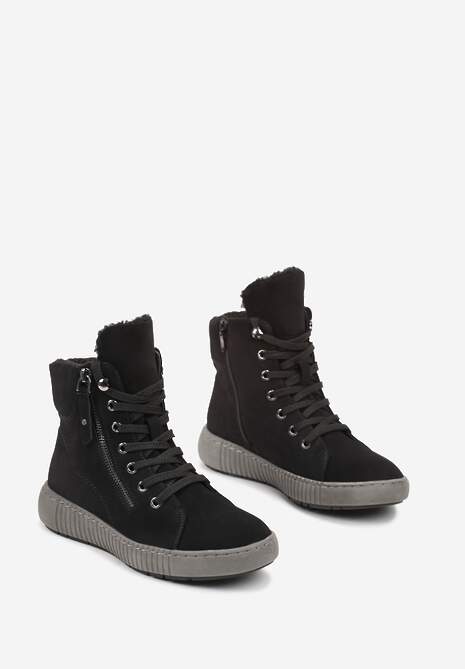 Czarne Traperki Sportowe ze Sznurowaniem i Ociepleniem Persetina