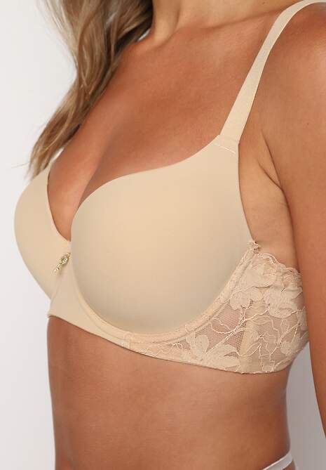 Beżowy Biustonosz o Klasycznym Kroju z Usztywnionymi Miseczkami Nansinae