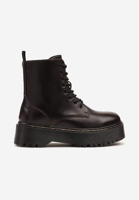 Bordowe Botki na Platformie w Stylu Workerów Marixana