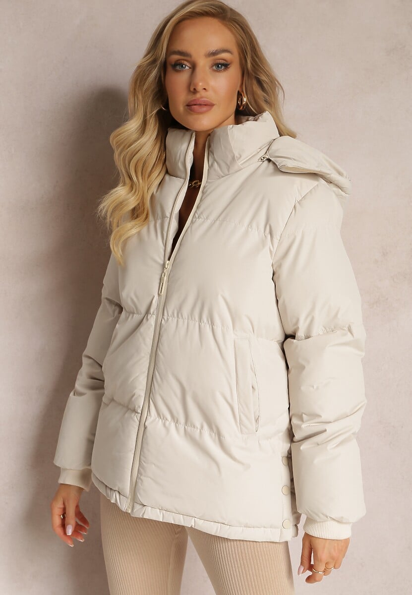 Jasnobeżowa Pikowana Kurtka z Odpinanym Kapturem Lucane