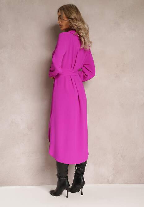 Fioletowa Sukienka Koszulowa z Paskiem Vartivar