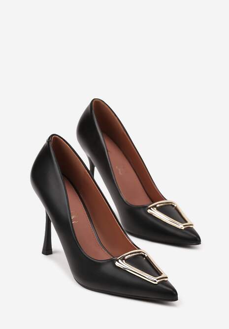 Czarne Szpilki Vices z Wkładką ze Skóry Naturalnej Ozdobione Klamrą Miava