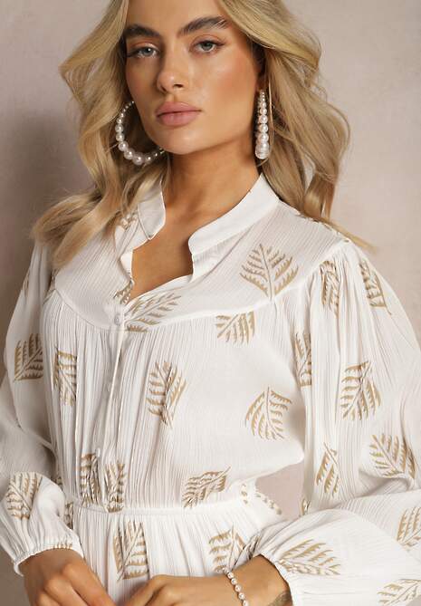 Biała Sukienka Mini w Liście o Rozkloszowanym Kroju z Falbanką Lairee