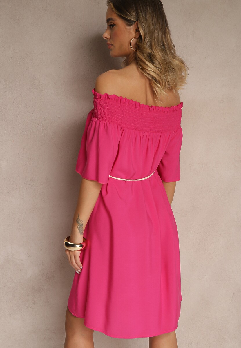 Fuksjowa Sukienka Hiszpanka z Bawełną i Wiskozą Ozdobiona Sznurkiem Lilarelle