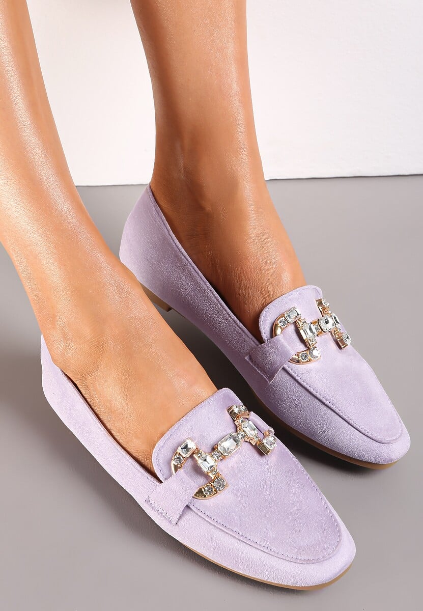 Fioletowe Mokasyny z Klamerką w Ozdobne Cyrkonie Layton