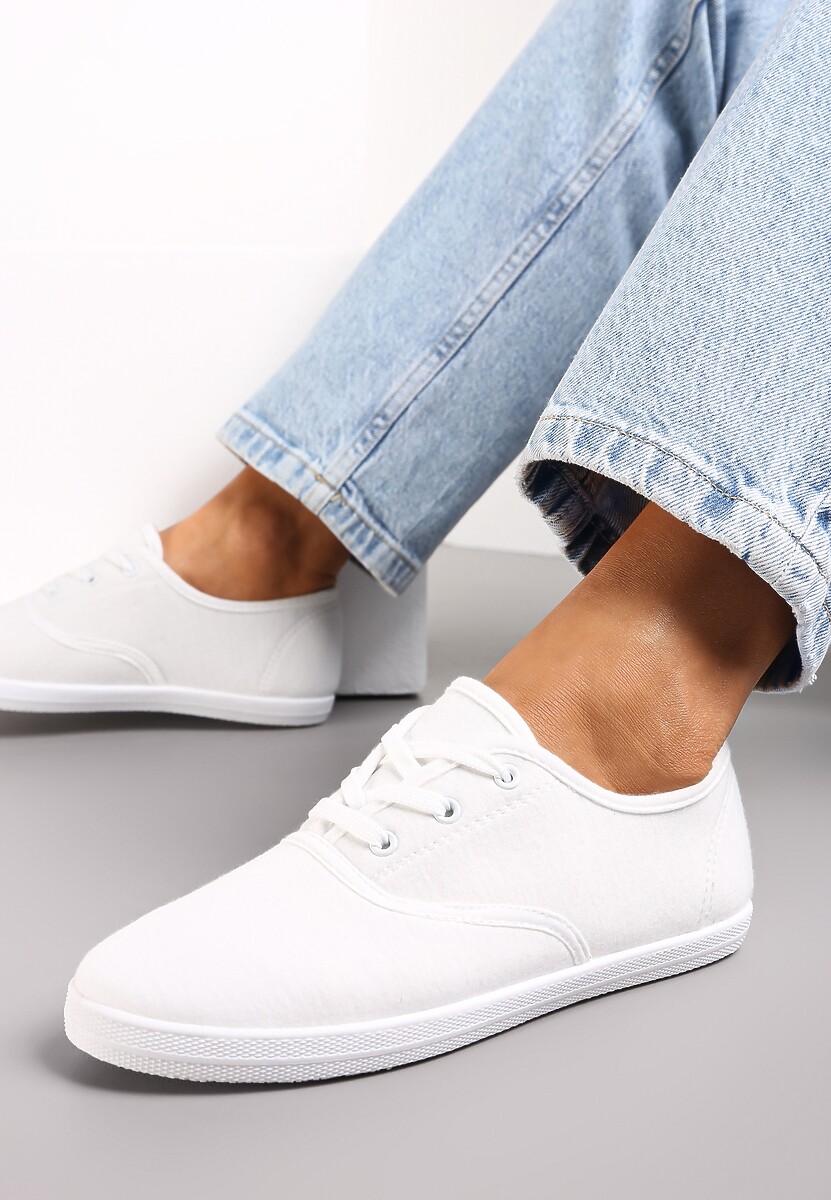 Białe Sznurowane Tenisówki Przed Kostkę Calapse