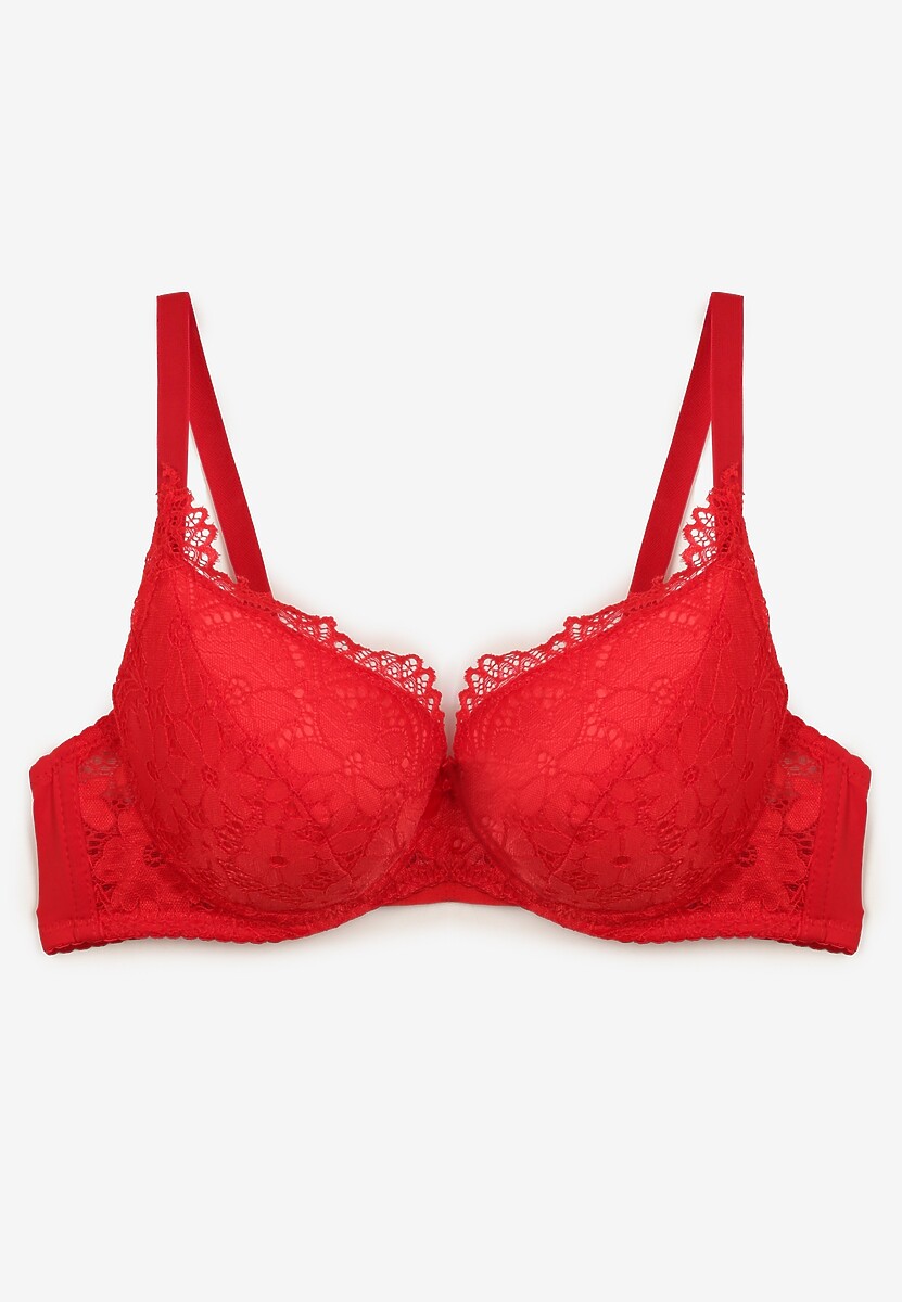 Czerwony Biustonosz z Usztywnianymi Miseczkami Ozdobione Koronką Pillnes