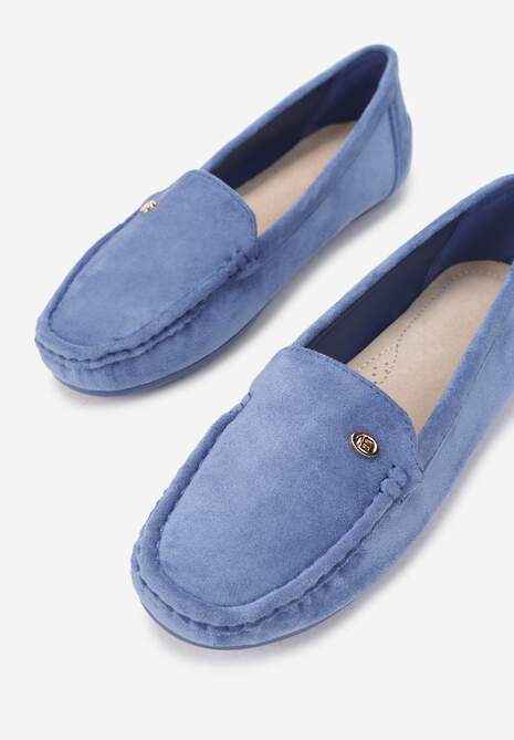 Jasnoniebieskie Mokasyny ze Skórzaną Wkładką i Przeszyciami Yaritza
