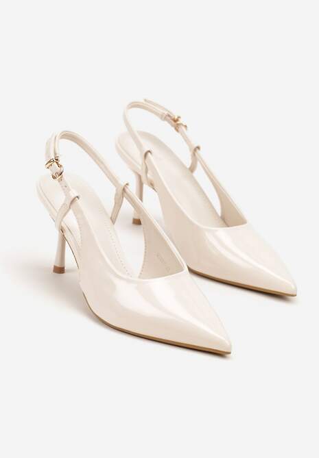 Beżowe Sandały Lakierowane Vices na Szpilce Slingback Raleira