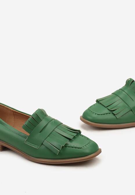 Zielone Mokasyny z Kwadratowym Noskiem i Frędzlami Tarnissa