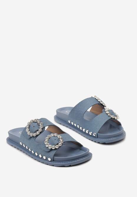 Niebieskie Klapki Ozdobione Nitami i Cyrkoniami na Sprzączkach Tsunade