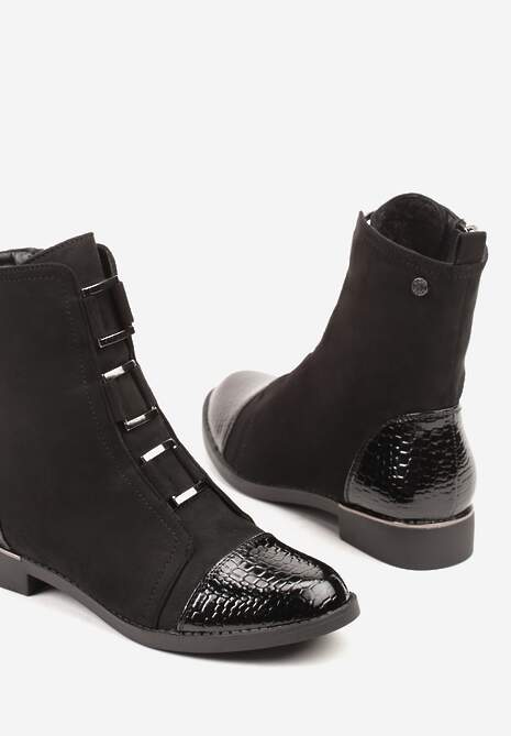 Czarne Botki Vices Ozdobione Lakierowanymi Tłoczonymi Elementami Typu Krokodyl Olema